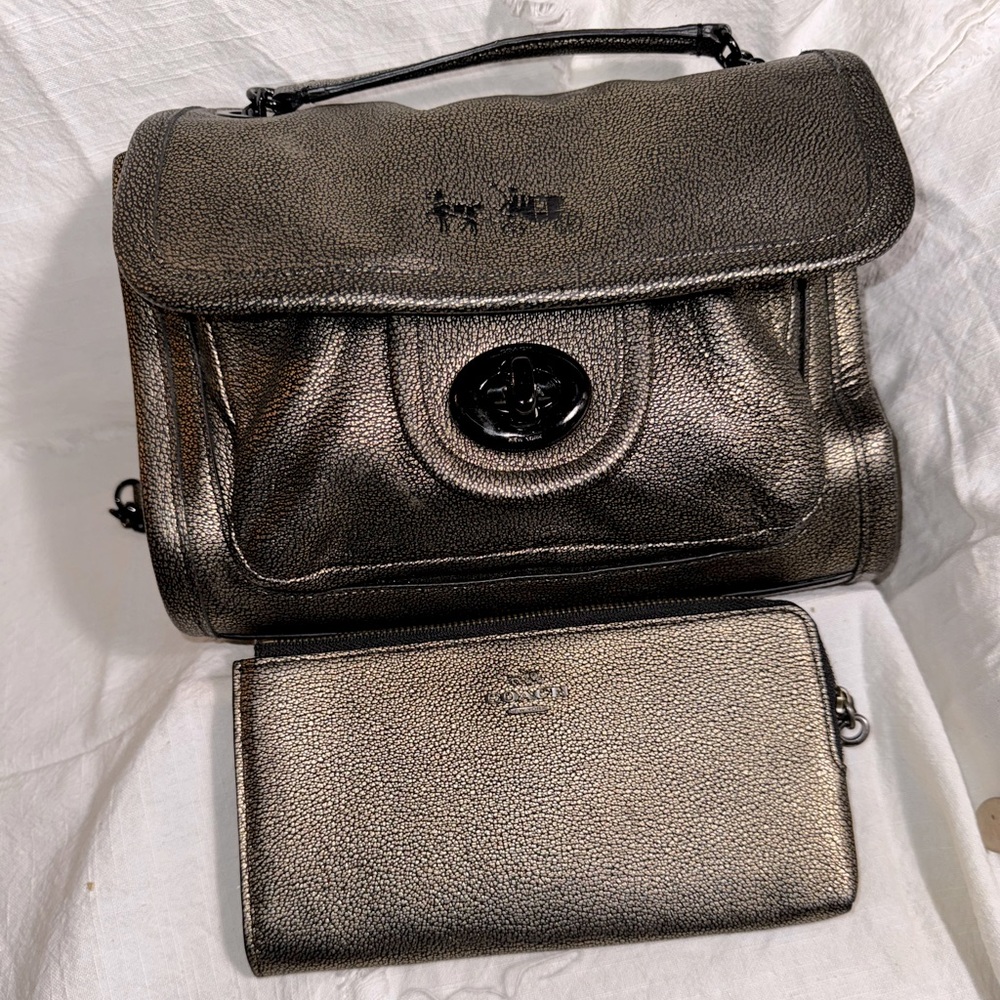 Coach Metallic bronze Ranger purse w/ matching wristlet. EUC